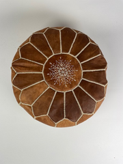 Marokkaanse Leren Poef Wit/Zwart - 50 Cm Diameter X 30 Cm Hoog - Gevuld